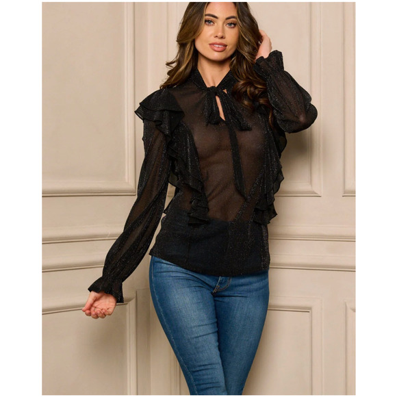 Shimmer Ruffle Self-Tie Blouse | Large - Picture 1 of 4
